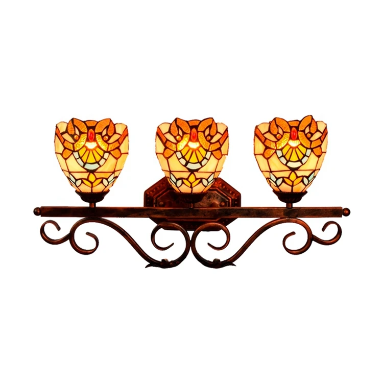 

Creative Classic Baroque Three Head Lamp Tiffany's Stained Glass Living Room Hotel Restaurant Bar Corridor Balcony Wall Lamp