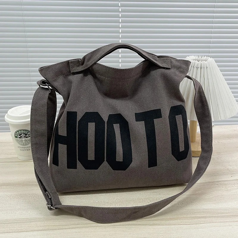 Brand Design HOOTO Canvas Bag, Large Capacity Crossbody Bags, Letter Printed Shoulder Bag Tote Bag, Student Schoo Book Bag