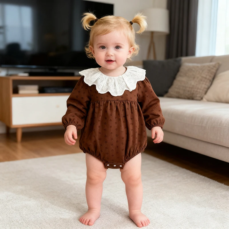 Herbst Kleinkind Baby Mädchen Revers Baumwolle Strampler 0-24M Frühling Lange Ärmeln Druck Infant Baby Overall Kinder Süße bodys
