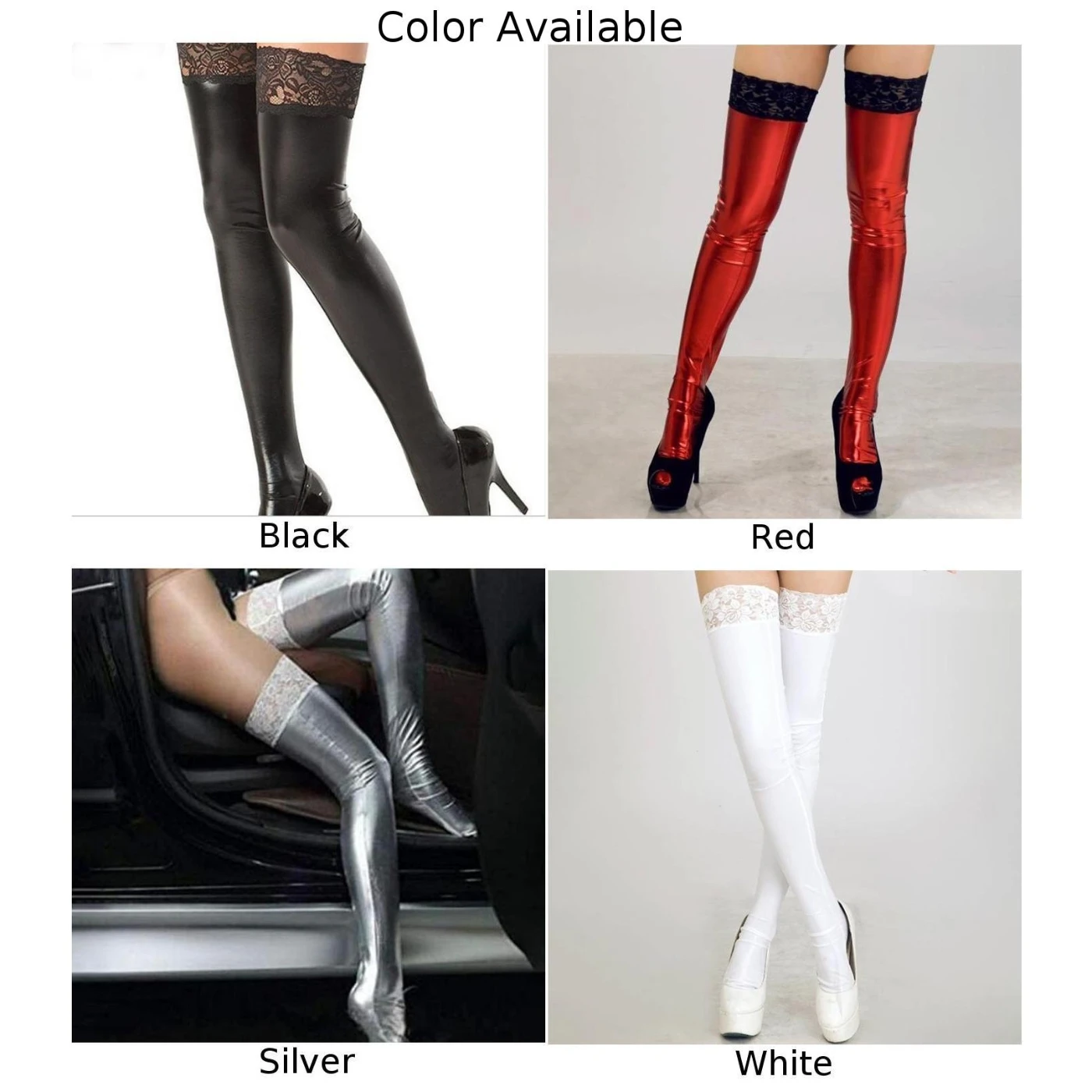 Bas en cuir PU pour femmes, chaussettes en dentelle, noir, Clubwear, Leggings Sexy, accessoires Wetlook, mode élégante