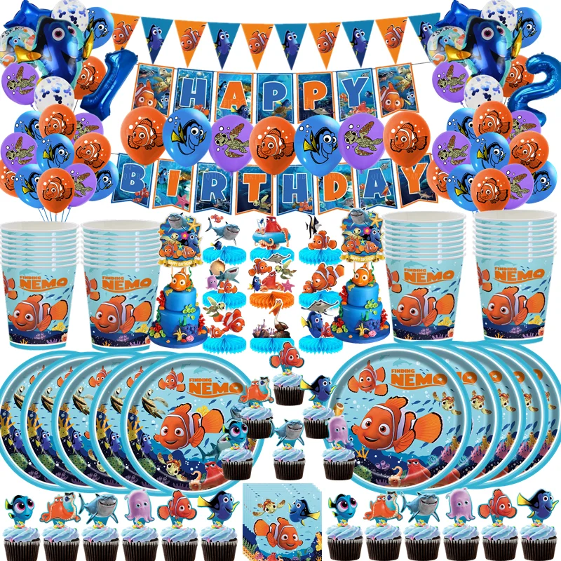 Finding Nemo Birthday Party Decoration Children Party Balloons Disposable Tableware Plates Napkins Cup Tablecloth Party Supplies