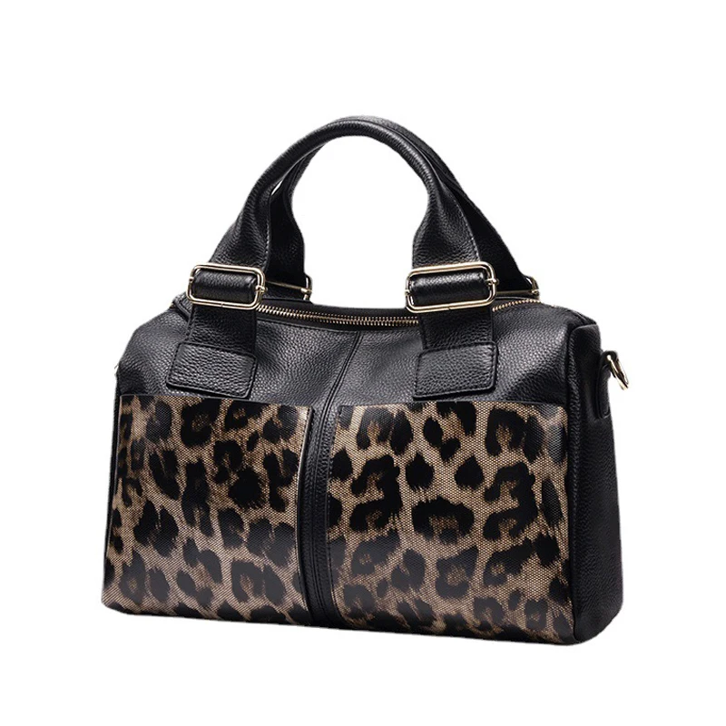 

New Fashion Leopard Women Handbags Genuine Leather Shoulder Bags Female Brand Luxury Real Natural Leather Crossbody Boston Bag