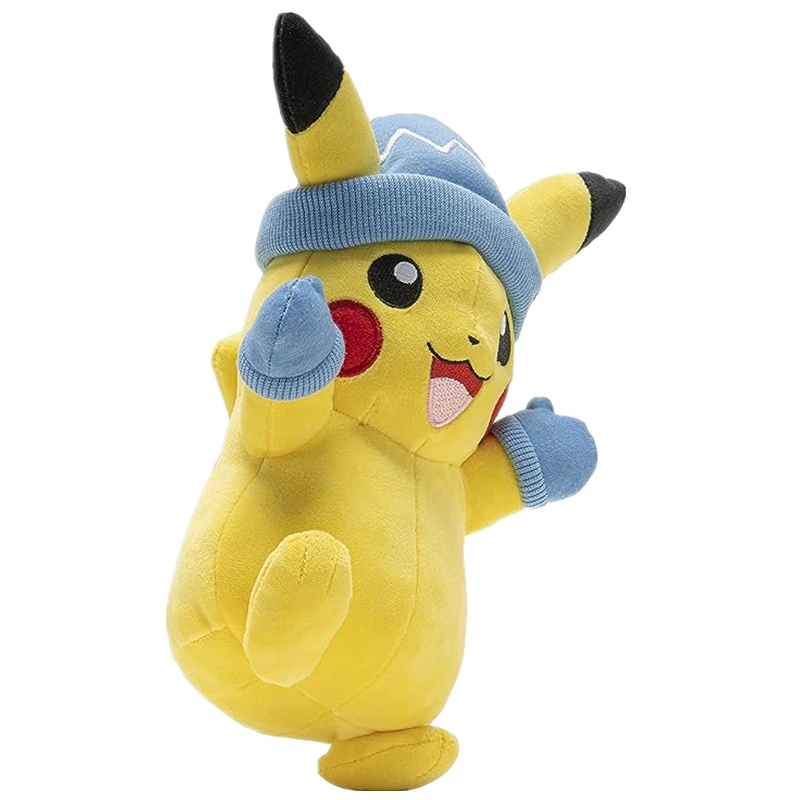 Pokemon plush with winter hat and mittens, 8 inch pikachu plush with unique, multicoloured accessory