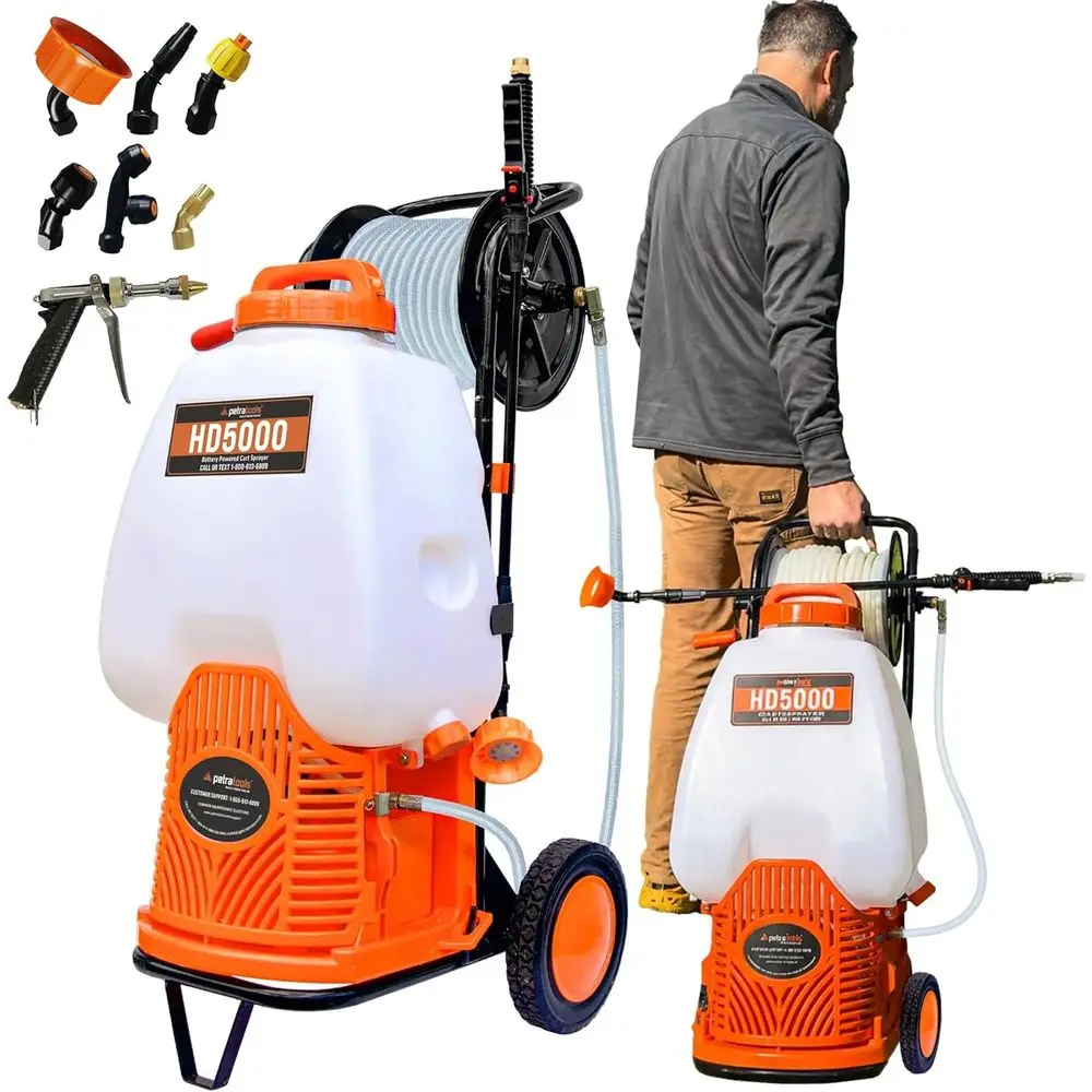

Heavy-Duty 6.5-Gallon Backpack Sprayer with Cart and 100-Foot Hose (2 Hoses)