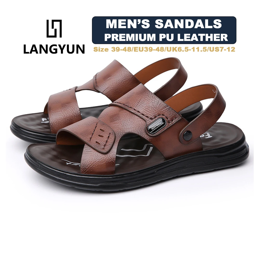 

LANGYUN Men's Outdoor Leather Sandals Non-Slip Casual Summer Walking Shoes Size46 47 48