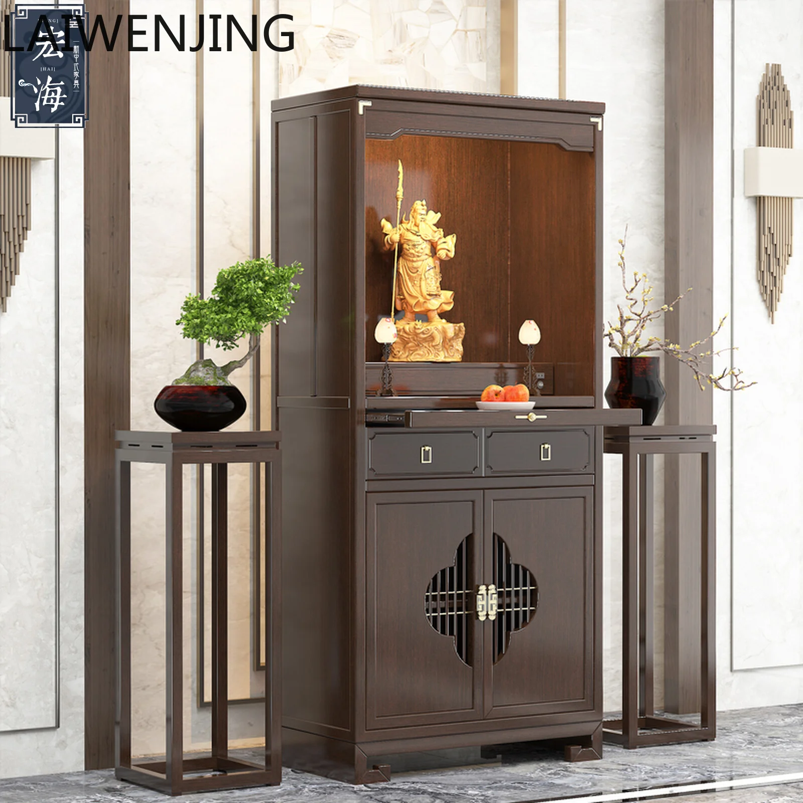 

MJY new Chinese solid wood Buddhist niche vertical cabinet household living room God of Wealth Guanyin shrine light luxury