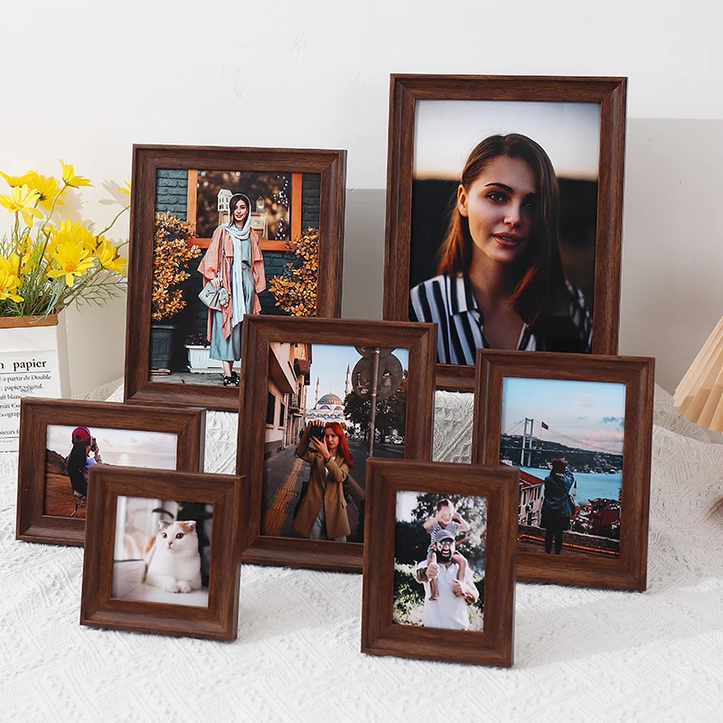 1pc deep walnut color plastic photo frame Nordic retro personality small photo frame table 4 