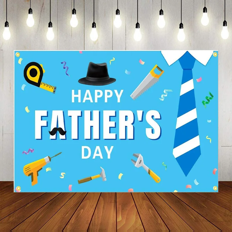 

Happy Father's Day Party Photography Backdrop Banner Blue Background Decorations Supplies Family Poster Photo Maintenance tool