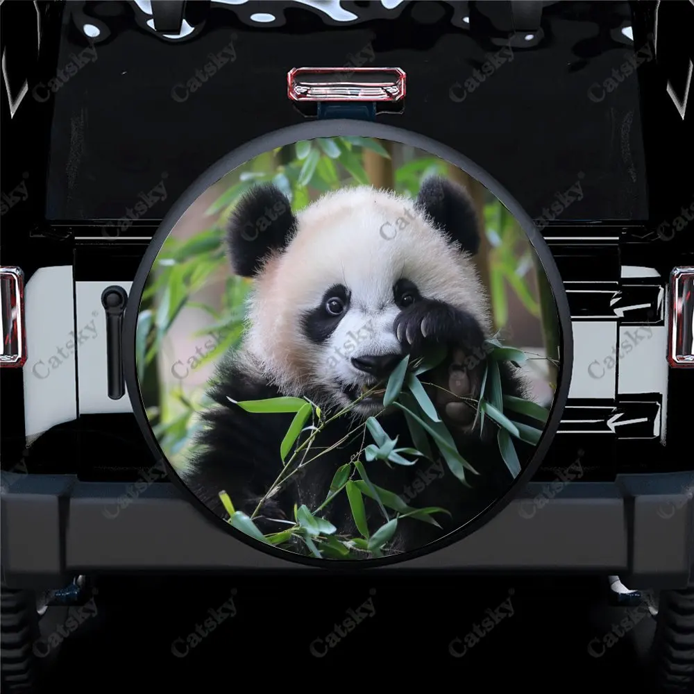 Panda Eating Bamboo Car Spare Tire Cover Auto Accessories Decoration Wheel Wrap Protect for Trailer SUV Truck Camper 14-17in