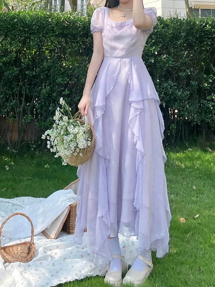 sachin and babi light blue dress Square Collar Lace Chiffon Dress, Gentle Wind Super Fairy Sweet Temperament  Dress on Luulla