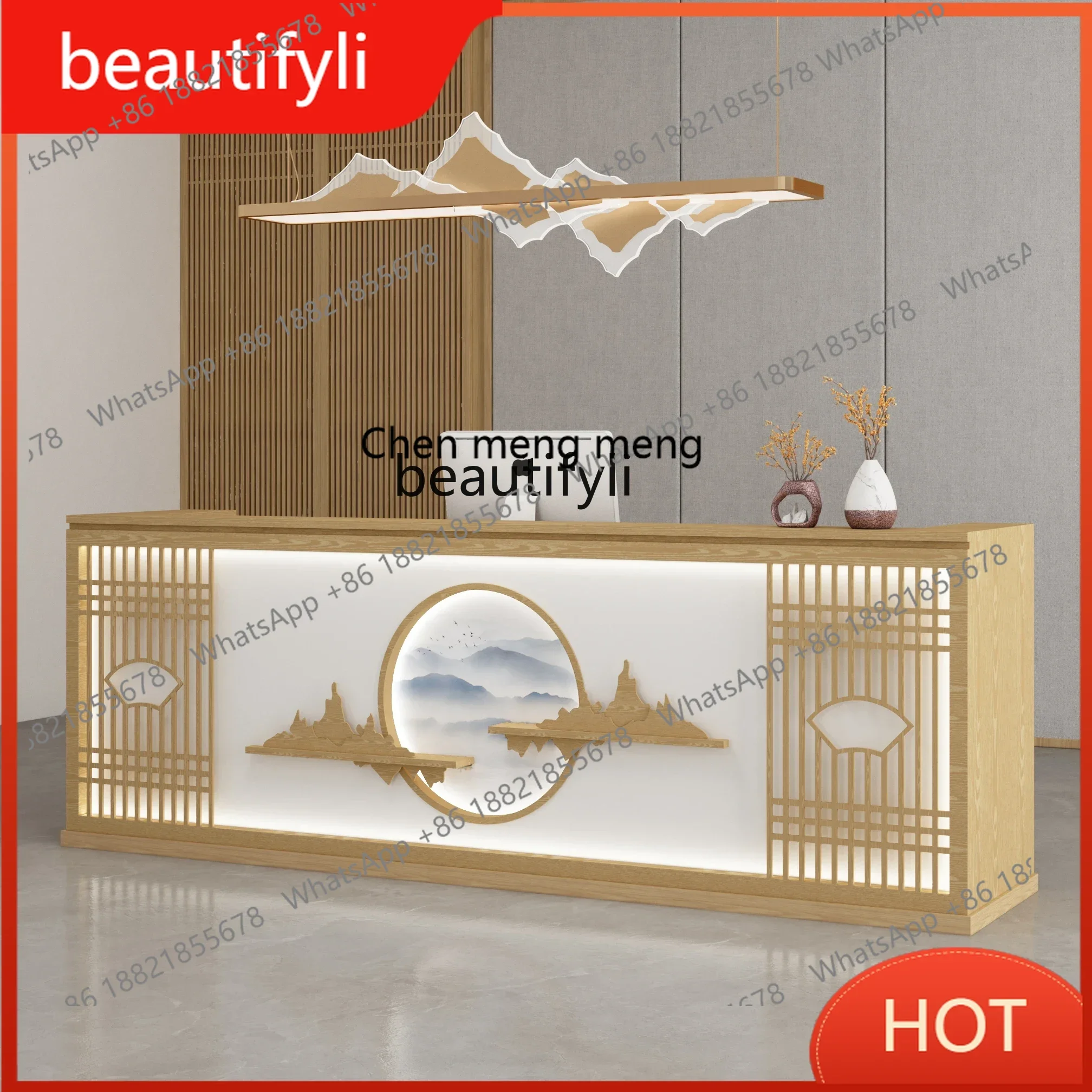 G8578 Chinese Hotel Reception Desk Commercial Restaurant BBQ Hot Pot Front Desk Retro Cashier Wine Cabinet