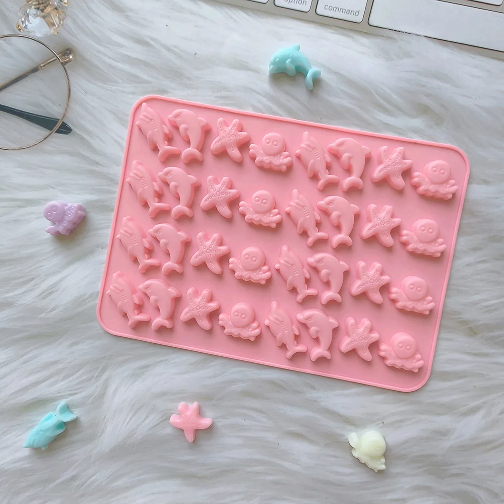 Multicavity Marine Animal Silicone Chocolate Mold Dolphin Candy Jelly Baking Mould Starfish Cake Decor Making Set Ice Tray Gifts