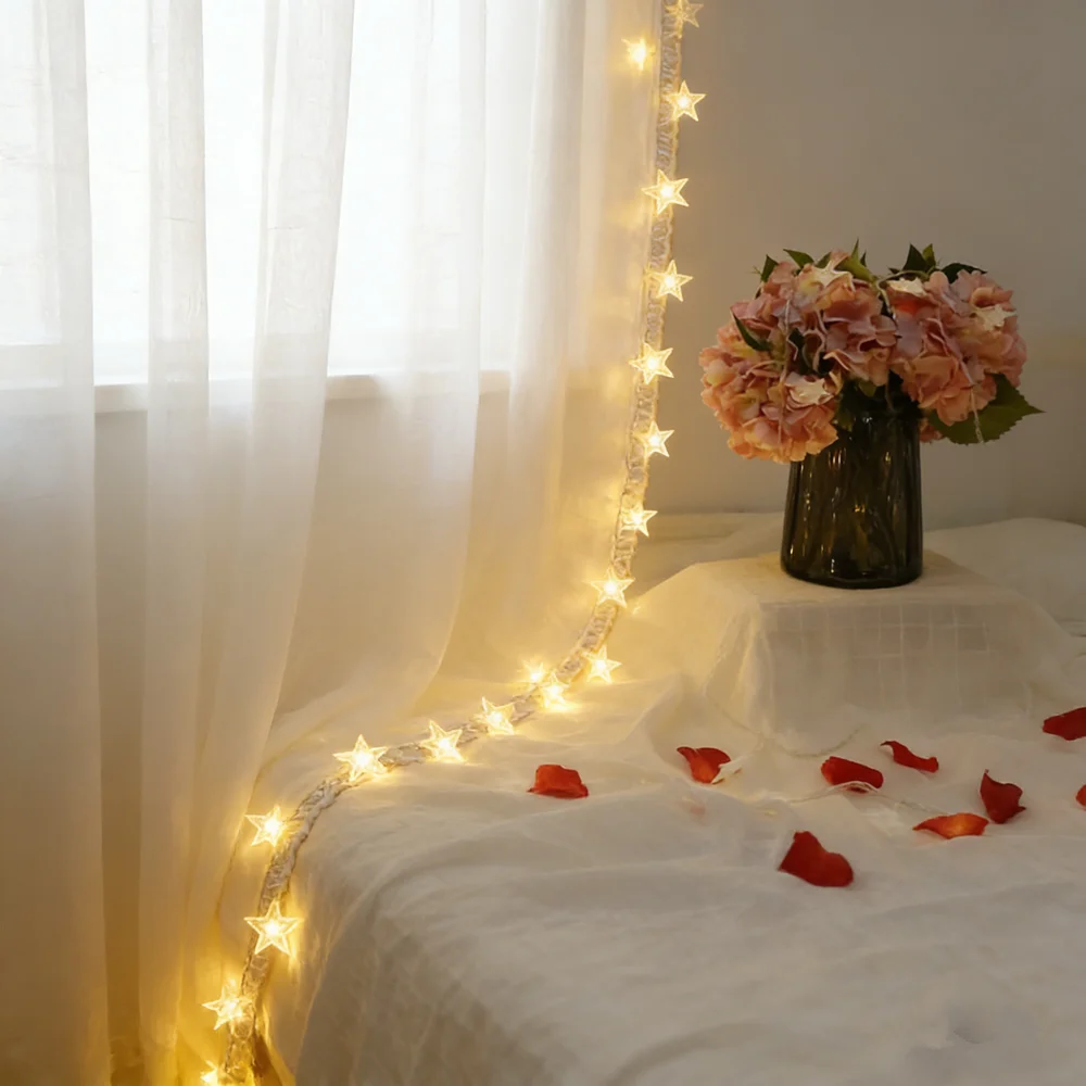 Outdoor Wedding LED Party Garland Lamp Battery Power Festoon Star Fairy String Lights Bedroom Room Decor Garden Decorations