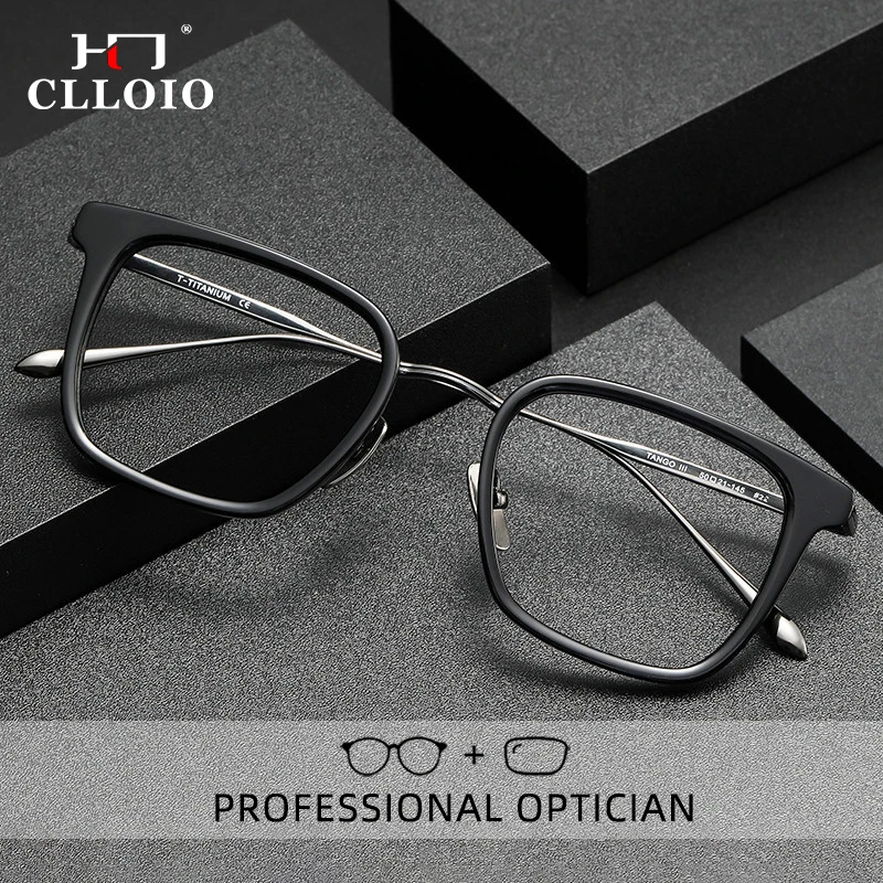 アセテート純チタン老眼鏡男性抗ブルーレイ近視メガネレトロスクエア遠視処方眼鏡-tango3