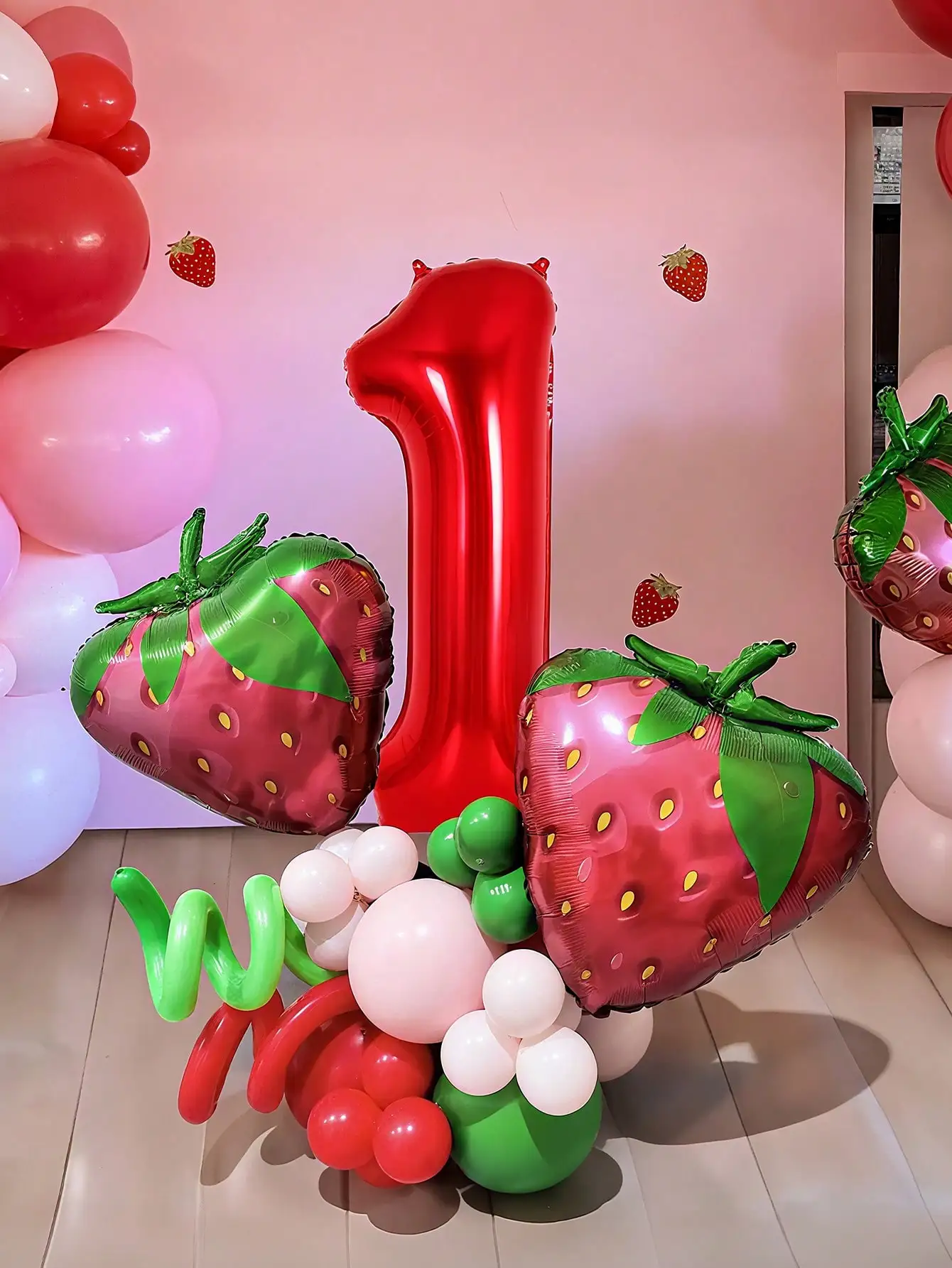 40 Zoll rotes digitales Erdbeer-Ballon-Set für Geburtstagsfeier-Dekoration, Jubiläumsfeier-Dekoration, geeignet für Kinder im Alter von 1–9 Jahren