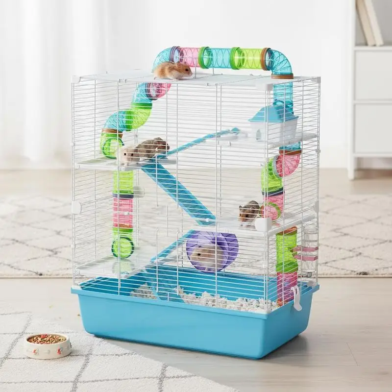 

Hamster Cage w/ Water Bottle, Exercise Wheel, Tubes, Ramps - Light Blue