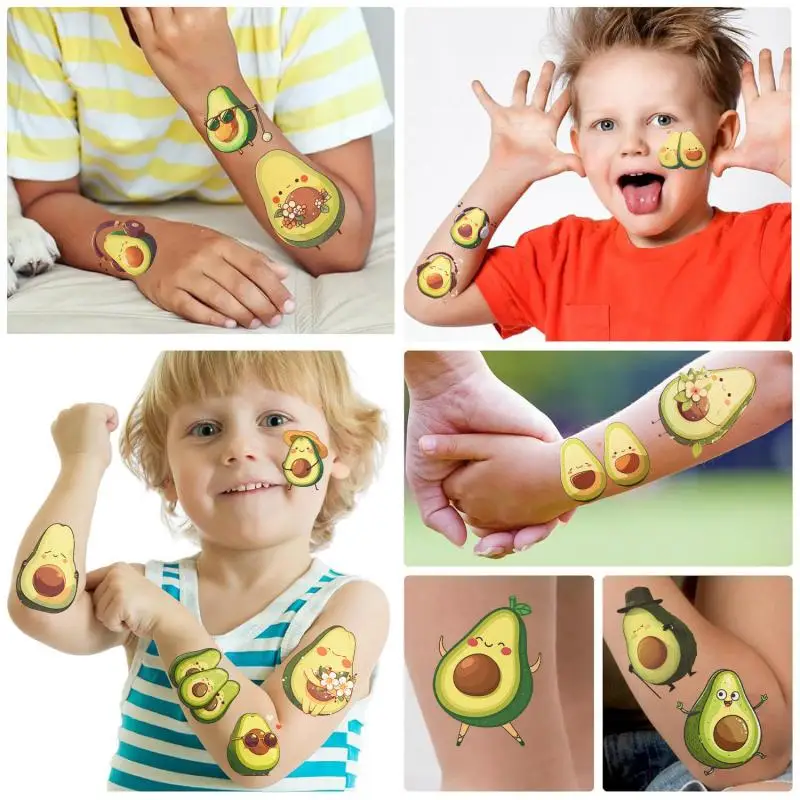 10Pcs/set New Cute Avocado Temporary Tattoo Stickers Cartoon Children Waterproof Tattoo For Kids Funny Birthday Gift