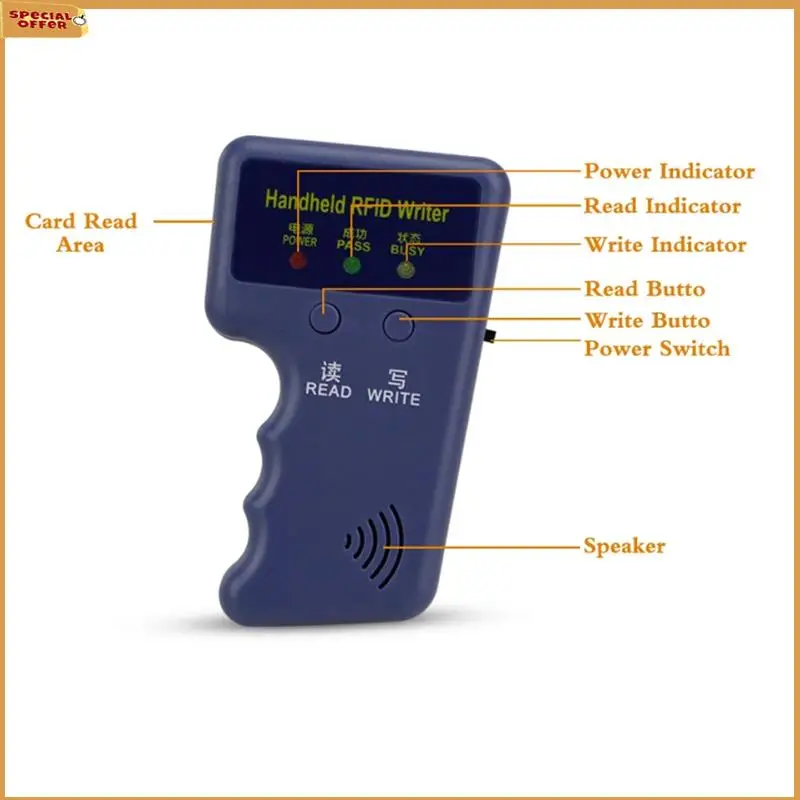 

A69Z 125Khz EM Handheld RFID Copier Card Reader Writer Duplicator Programmer Support EM4305/ T5577 Rewritable Keyfobs Token Tags