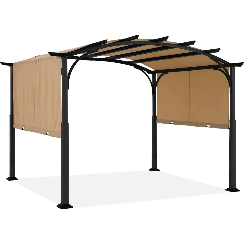 

Outdoor Pergola 10'x12', Arched Patio Pergola with Retractable Sun Shade, Beige