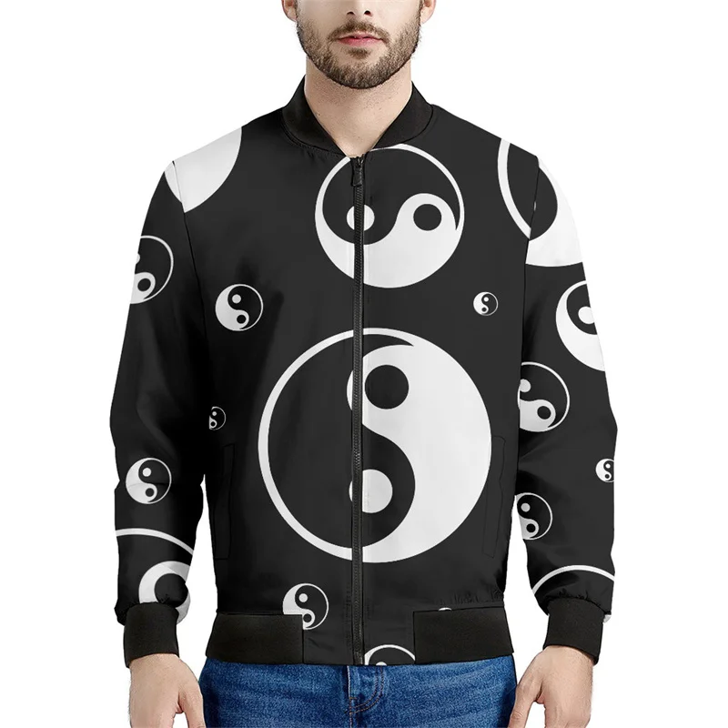 Black White Yin Yang Pattern Jacket Men Clothes 3d Printed Sweatshirt Cool Casual Bomber Zipper Jackets Street Fashion Tops Coat