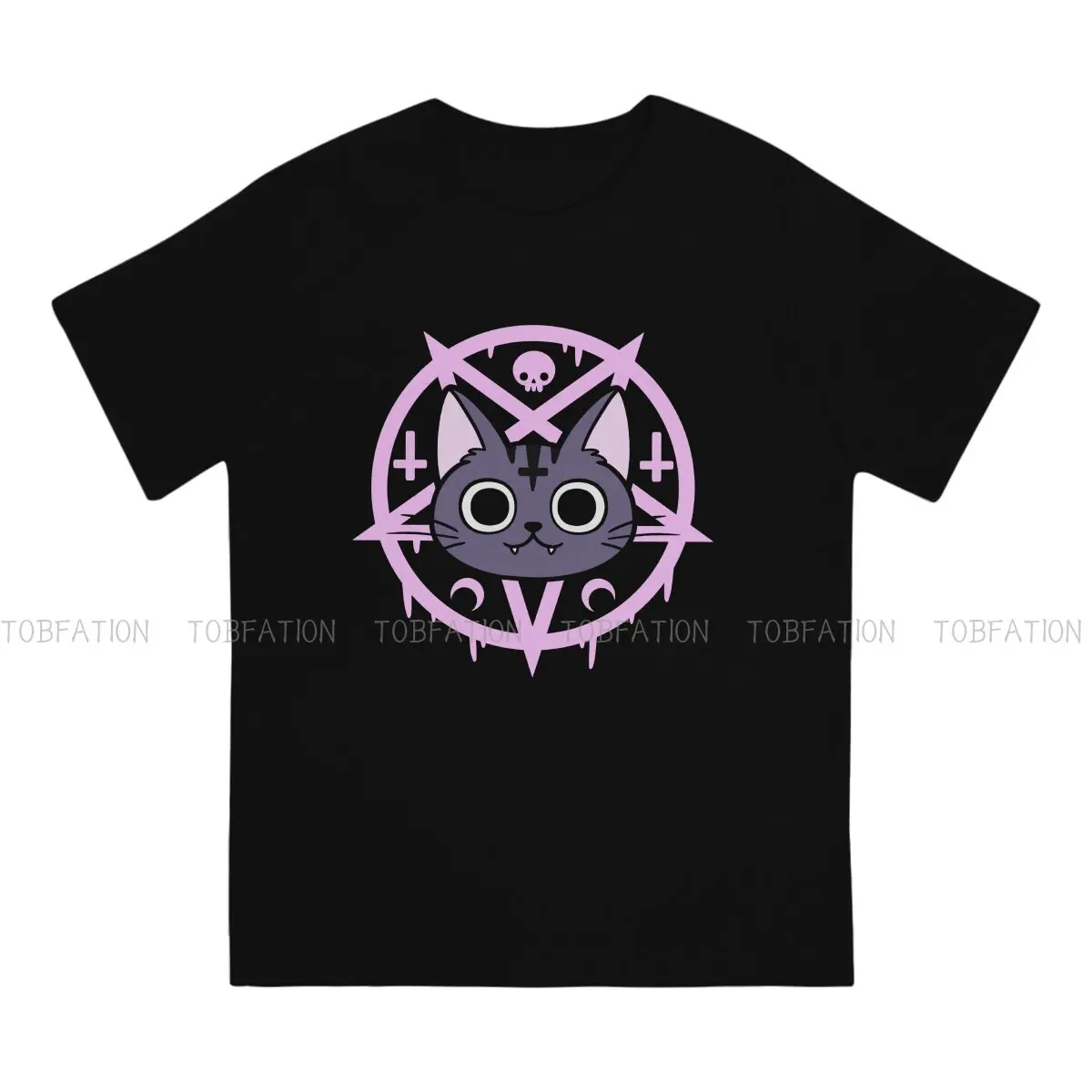 Black Meowgic Newest Polyester TShirts Meme Design Men Style Streetwear T Shirt Round Neck