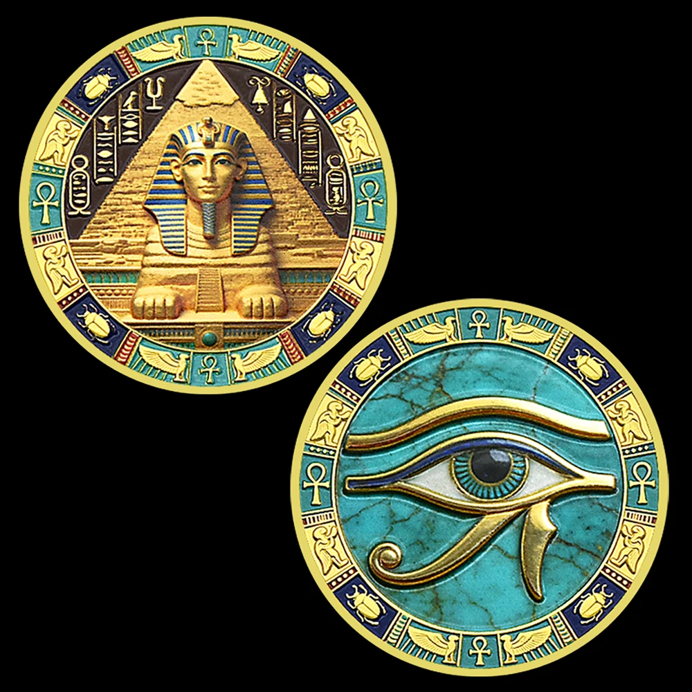 Egyptian Sphinx Pyramid Eye of Horus Memorial Coin Double Sided Lucky Collectible Metal Souvenir Gift Home Decoration