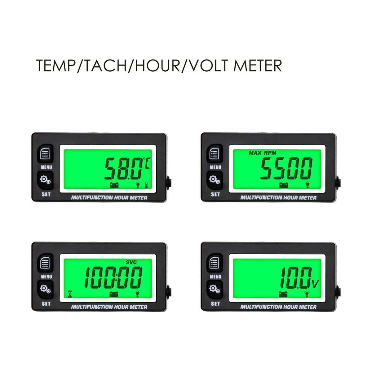 LCD Digital Hourmeter Tachometer Engine Thermometer Replaceable Clock for Motorcycle ATV Marine Boat Gasoline