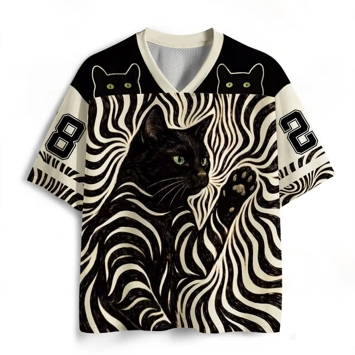 Camiseta de Manga Corta Mysterious Vortex Black Cat, para Hombre y Mujer, con Malla Transpirable en Contraste de Color, Camisetas Deportivas