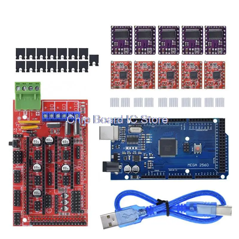 Imagem -02 - Impressora Mega 2560 r3 Mais Rampas 1.4 Painel de Controle Mais Pcs A4988 ou Drv8825 Stepper Motor Drive para Arduino 3d