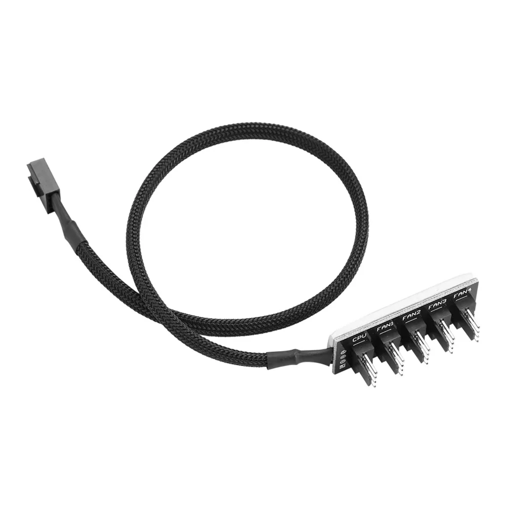 High Speed 5-Port PWM Fan Hub Braided Cable 4-Pin Fan Splitter Hub 1 Female to 5 Male Cooling Fan Splitter Desktop Computer