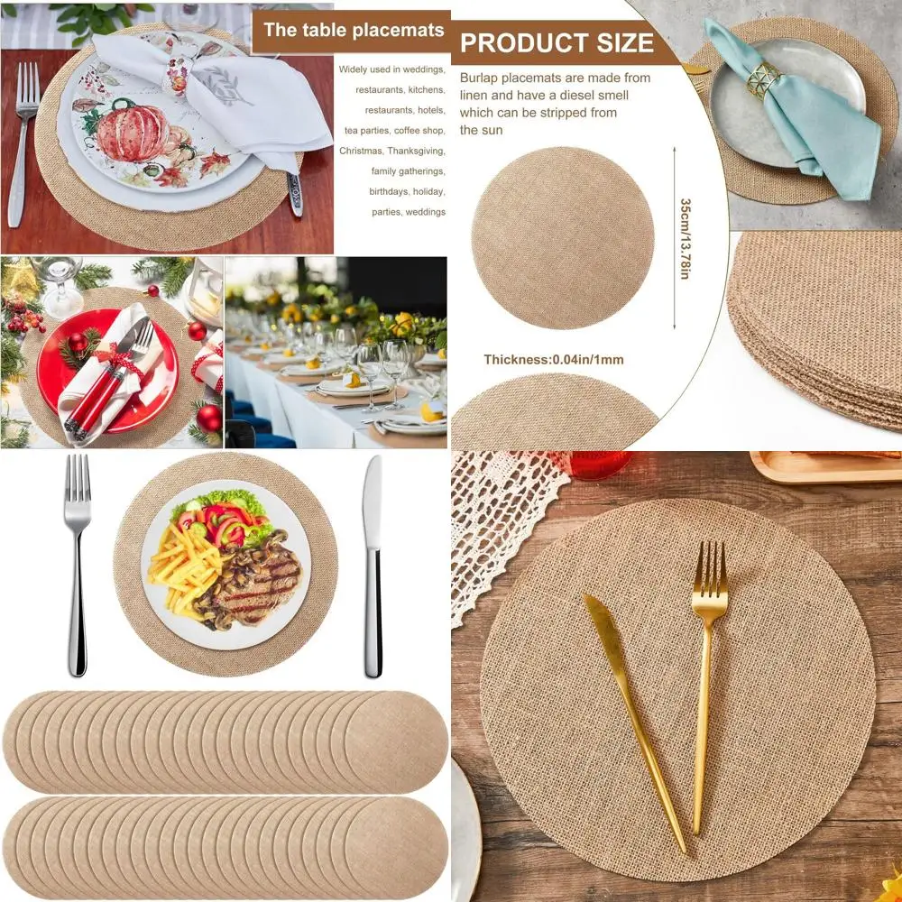 

Set of 100 Brown Burlap Round Placemats, 13.78 Diameter, Reusable for Rustic Wedding, Christmas, and Farmhouse Style Dining