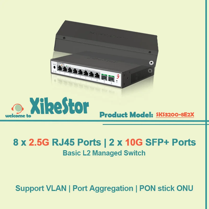 

XikeStor Simple L2 Managed 8 Potrs 2.5G RJ45 and 2 Ports 10G SFP+ Support VLAN and Port Aggregation