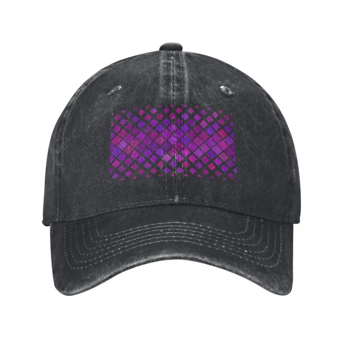 Purple Square Pattern On White Baseball Caps Vintage Denim Washed Headwear Unisex Style Outdoor Running Hats