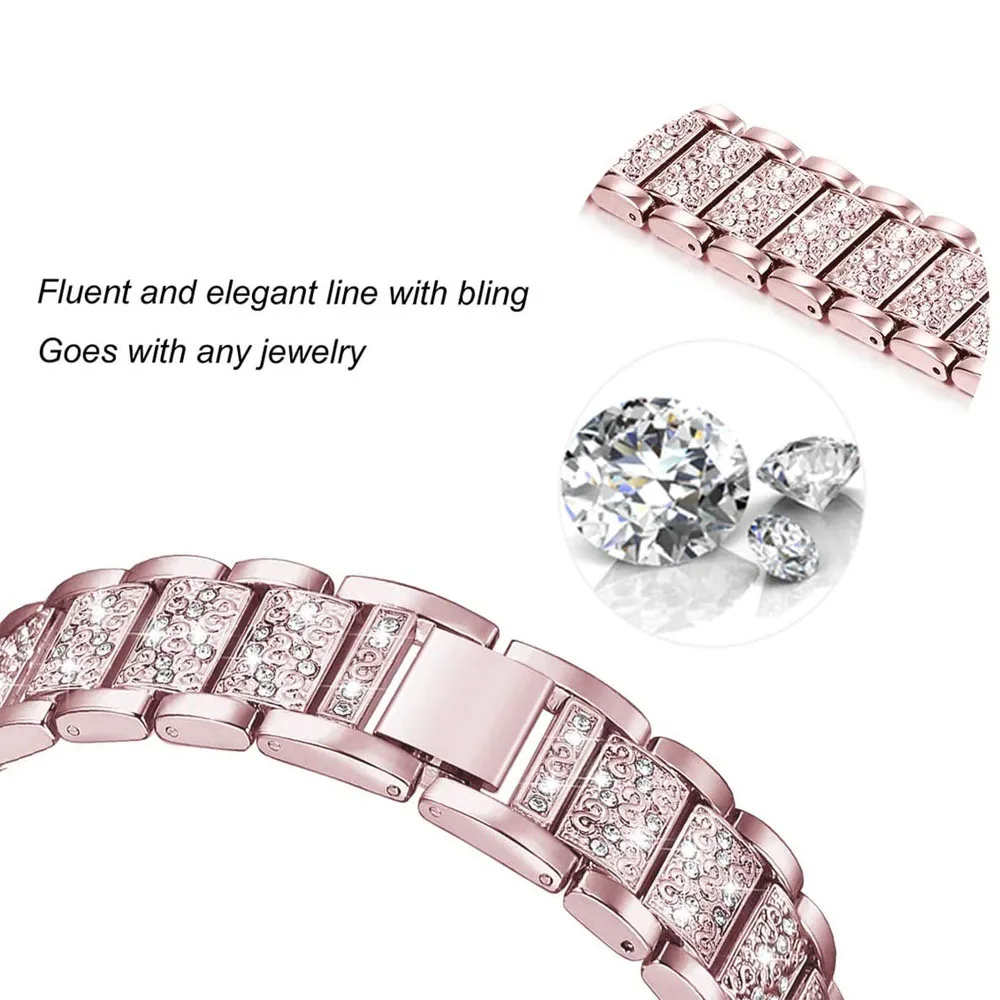 Metal Pink Bling Bracelet For Fitbit Sense 2/ Versa 3 Band Watch Strap Replacement Bling Watchband For Fitbit Versa 4 Sense Band