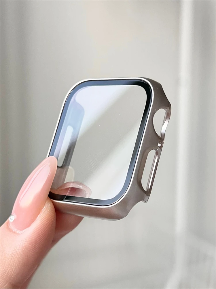 Case+Glass For Apple Watch Ultra 2 49mm 9 8 7 41 45mm PC Bumper Cover For iwatch 6 SE 5 4 3 38 40 42mm 44mm Starlight Protector