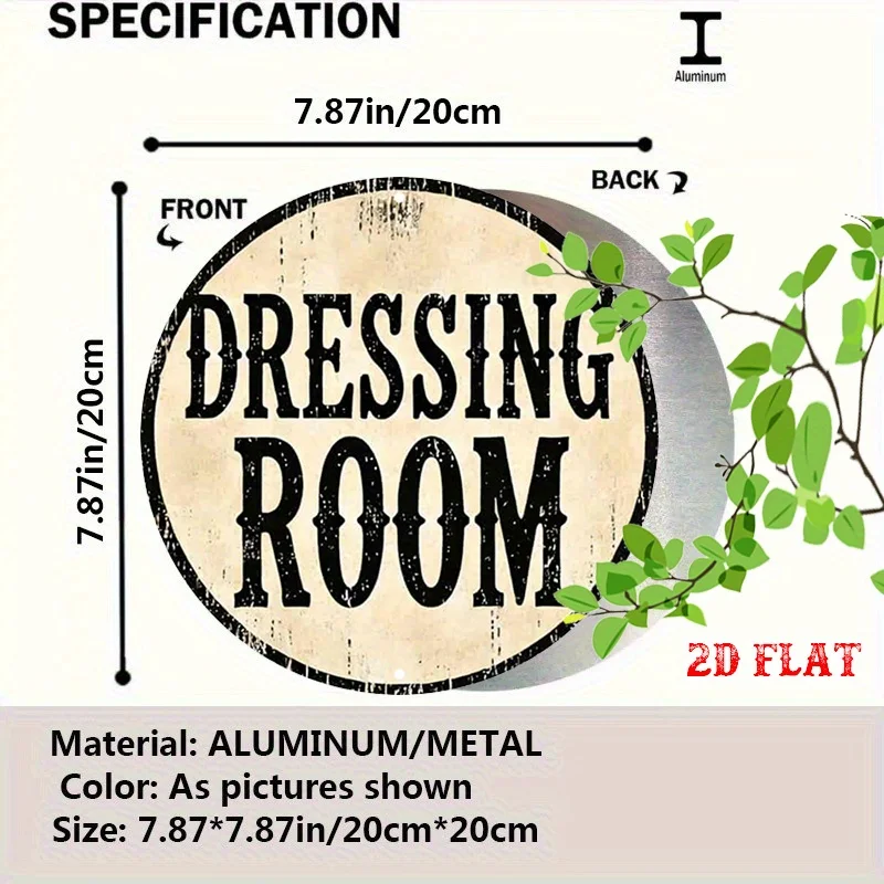 2D Flat 1pc Bathroom Indicator Aluminum Metal Tin Sign, Vintage Rendering Round Aluminum Sign, Dressing Room Label Sign