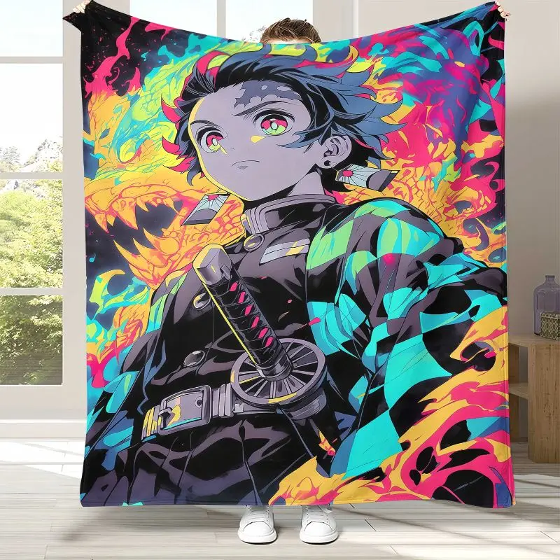 Demon Slayer Kimetsu no Yaiba Tanjiro Nezuko Anime Soft Flannel Throw Blanket,Cozy Warm Blanket for Bed,Sofa,Living Room,Picnic