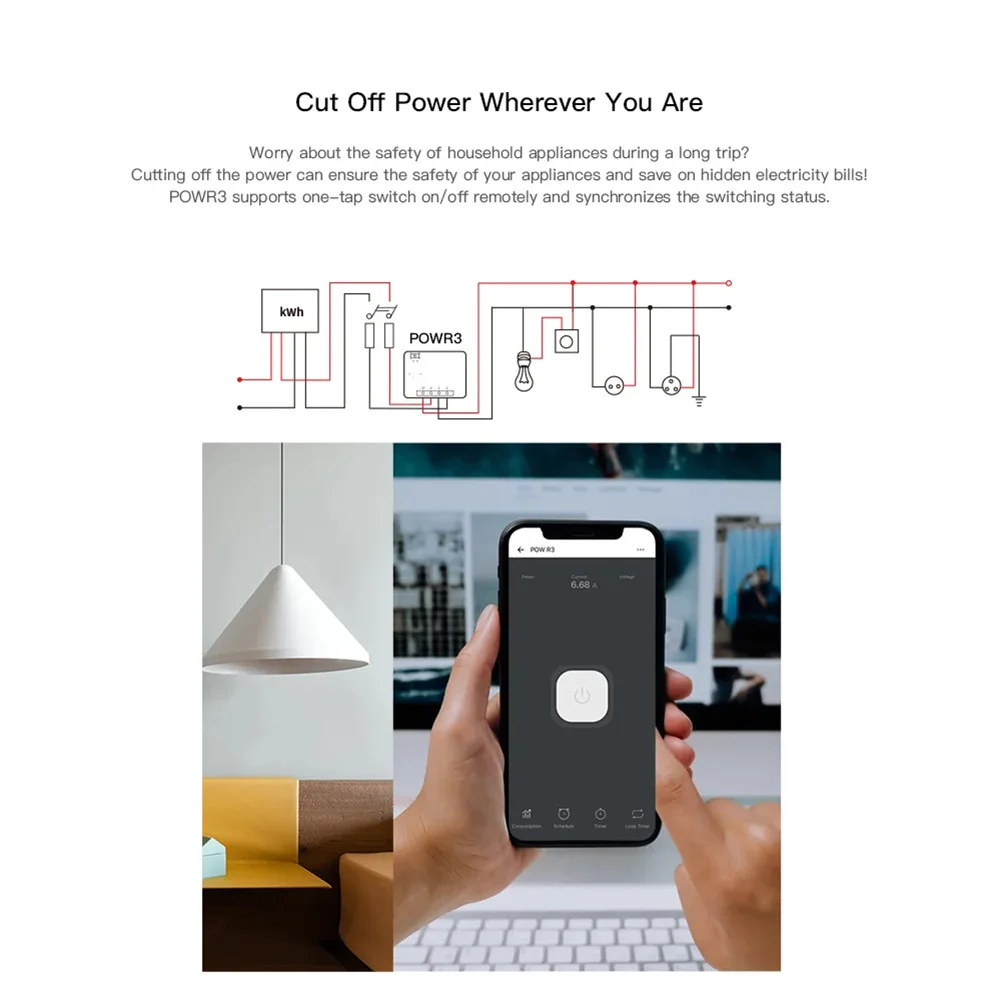 POW R3 25A WiFi For Smart Switch Power Meter For For Alexa And For EWeLink Voice Control High Load Energy Monitoring Home Automa