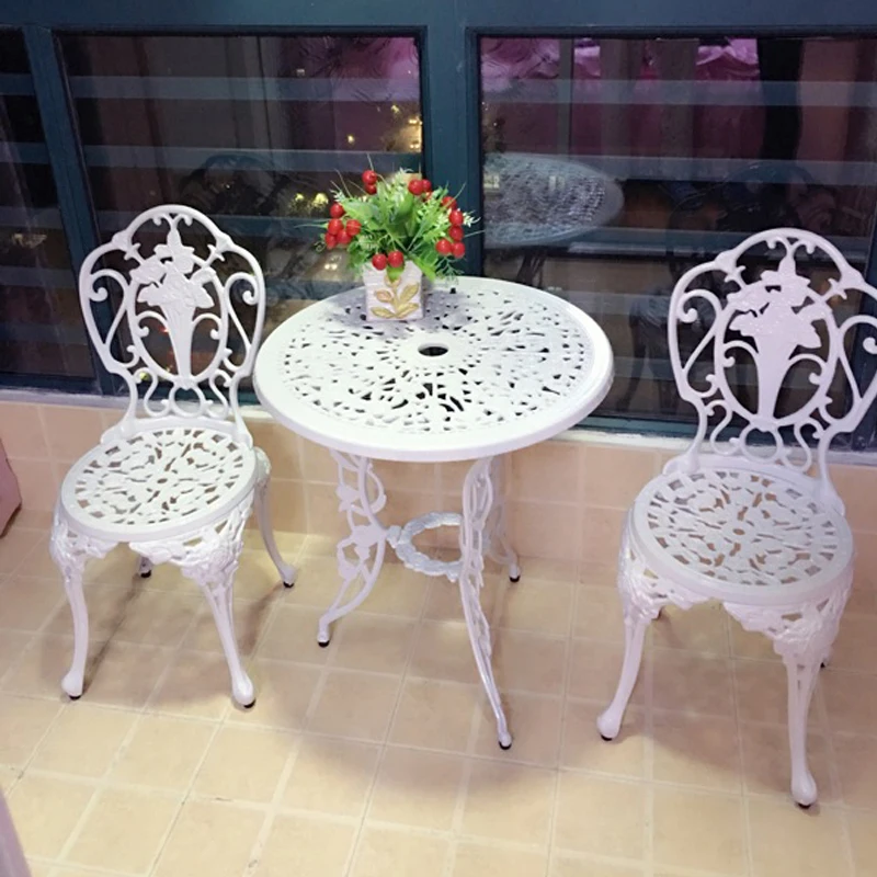 Set di 3 pezzi da pranzo all\'aperto Set per tutte le stagioni balcone prato Villa Bistro Patio mobili da giardino sedie da tavolo in alluminio