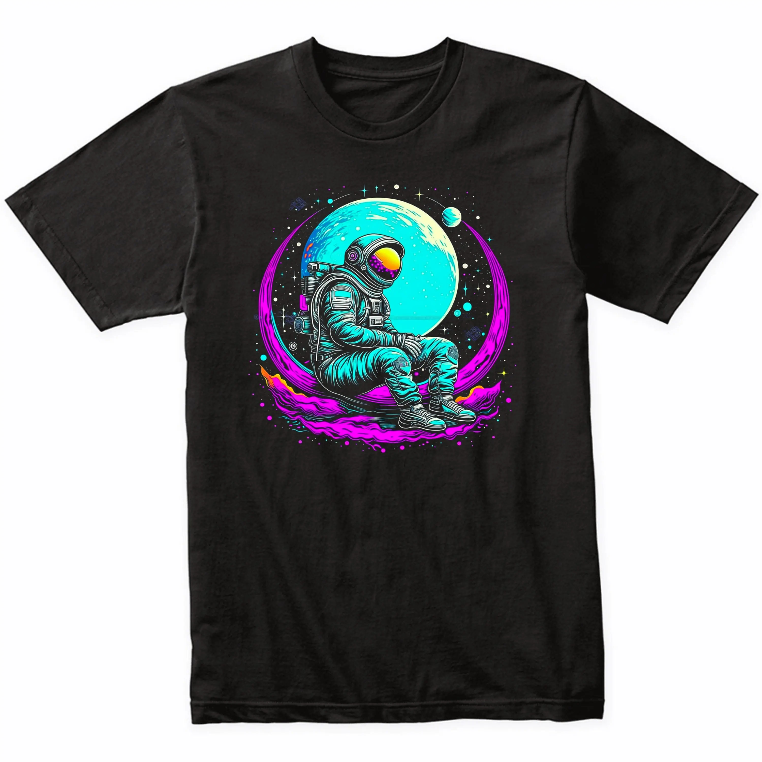 Astronaut Psychedelic Spaceman On The Moon Art T Shirt Vibrant Colorful Bright Watercolor Rainbow Space Science Idea