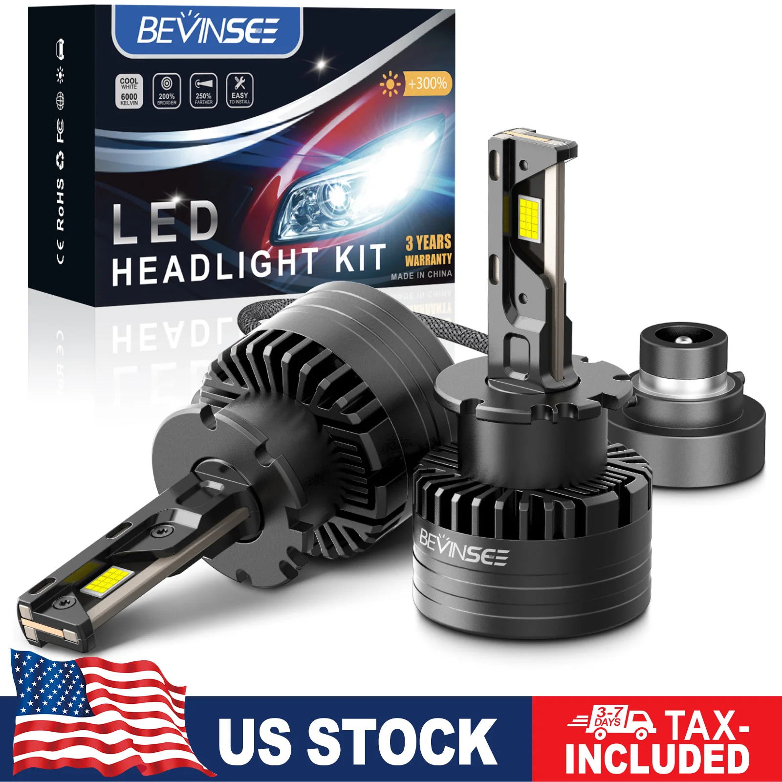 

BEVINSEE D2S D2R Светодиодные лампы CANBUS 80W 8000LM LED D5S Автомобильные фары Замена HID Ксеноновые лампы Супер яркие Plug&Play 6000K 12V