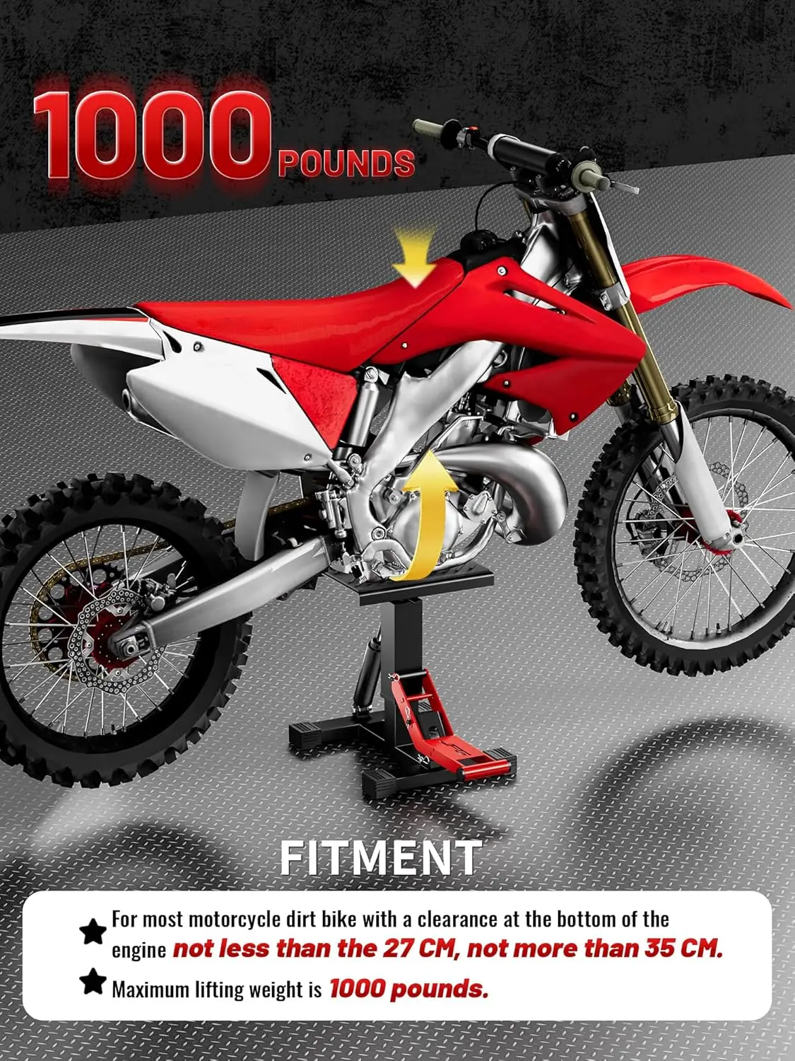حامل رفع للدراجات النارية عالي التحمل، سعة 1000 رطل، ارتفاع قابل للتعديل لإصلاح وصيانة الدراجة الترابية