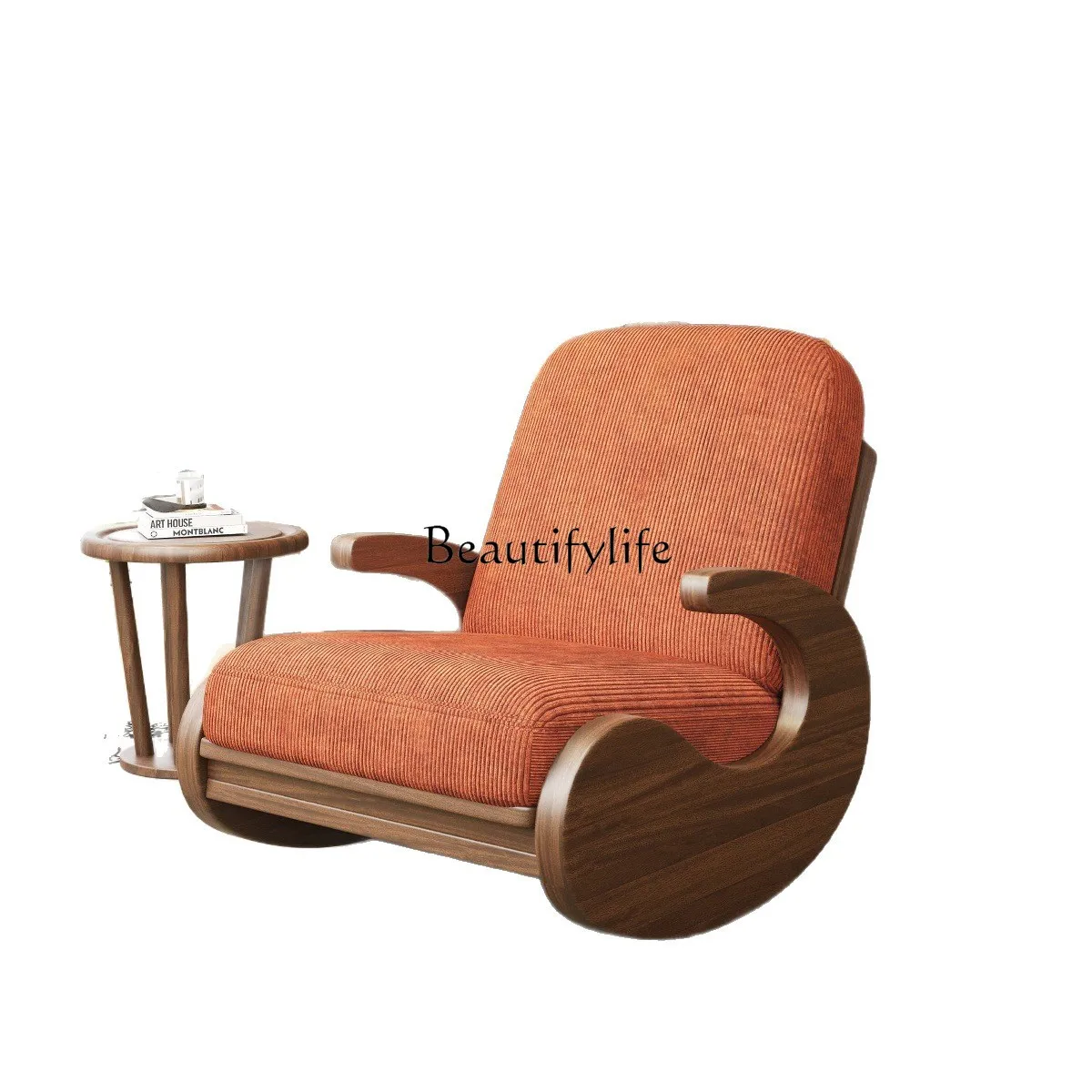 

New solid wood retro rocking chair single balcony home living room recliner small apartment