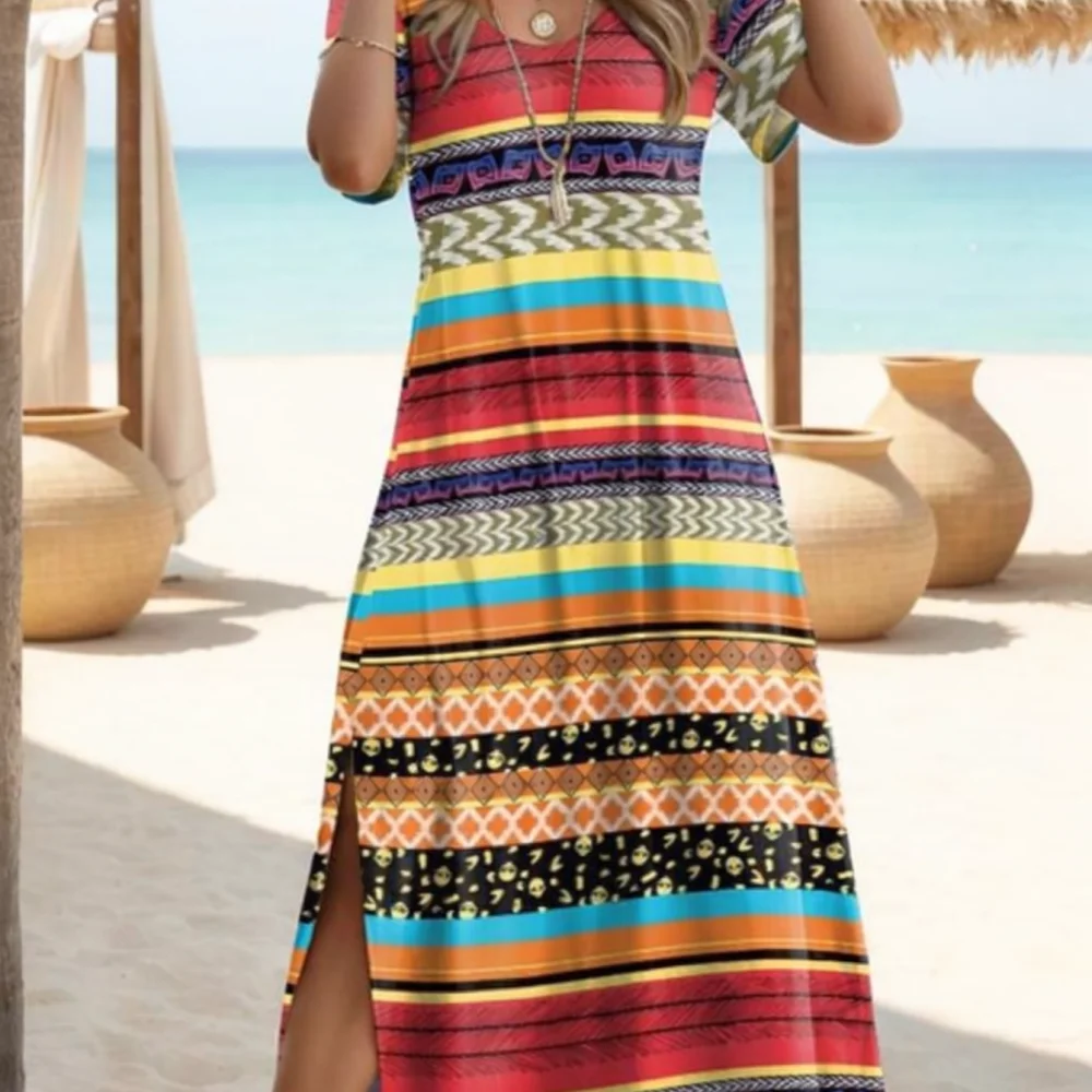Sundress Midi Floral - Gaun Wanita Elegan Motif Bunga, Kerah