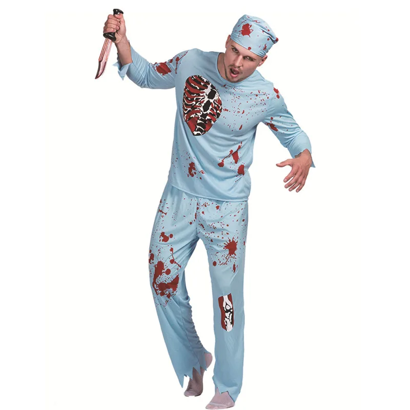 Homem médico sangrento assustador cosplay halloween horror esqueleto trajes zumbi rpg carnaval purim desfile discoteca vestido de festa