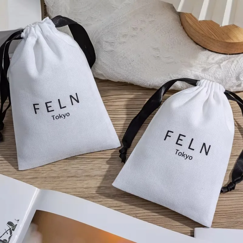 Custom Logo Small Cotton Drawstring Bag Jewelry Accessory Storage Pouch for Necklace Bracelet Candy Cosmetic Wedding Party Gift view 5