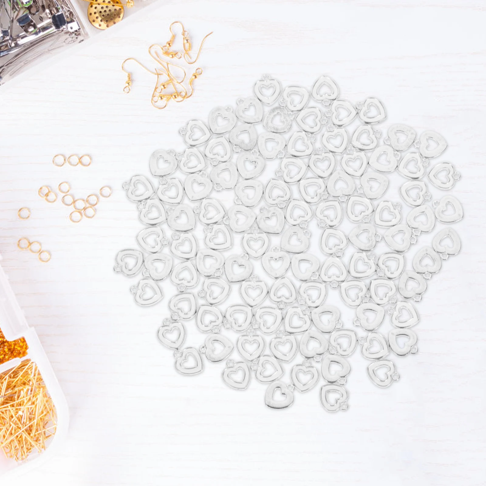 

100 Pcs Heart Shaped Alloy Charm Pendant Accessories for Necklace Earrings Crafts DIY Jewelry Parts Hollow