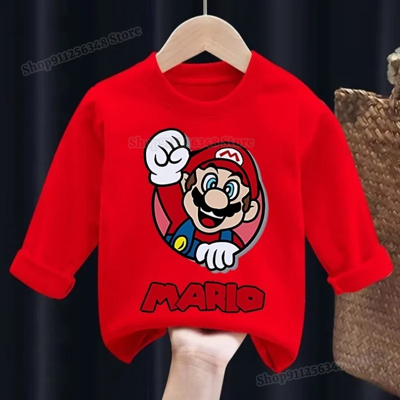 Super Marios Bros Koszulka z długim rękawem Dzieci Kolory Bluza Chłopcy Dziewczynki Ubrania Wiosna Jesień Pullover Cute Cartoon Tops Tees