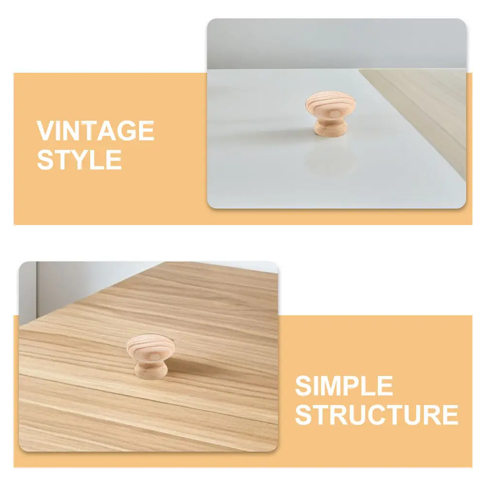 10pcs Solid Wood Furniture Knobs – Vintage Drawer Handles for Kitchen Cabinets, Unfinished Natural Grain, Easy Install