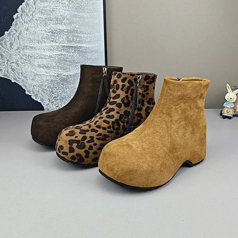 

Leopard Women Boots Platform Suede Shoes Fashion New Ankle Boots Trend 2025 Winter Snow Boots Chelsea Casual Walking Zapatos